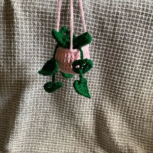 Handmade Pink and Green Crochet Plant Hanger